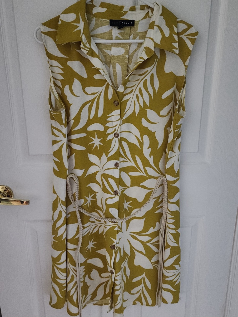 Fred David Olive/Yellow Mustard Dress with Braided Belt